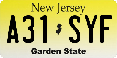 NJ license plate A31SYF