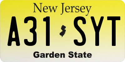 NJ license plate A31SYT