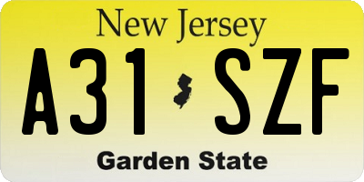 NJ license plate A31SZF