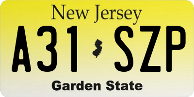 NJ license plate A31SZP