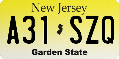 NJ license plate A31SZQ