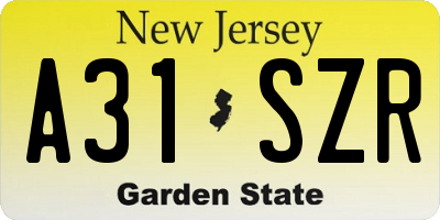 NJ license plate A31SZR