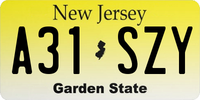 NJ license plate A31SZY