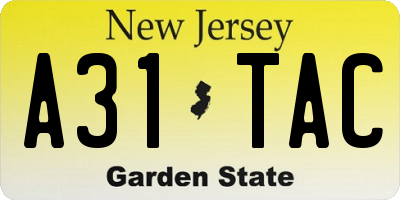 NJ license plate A31TAC