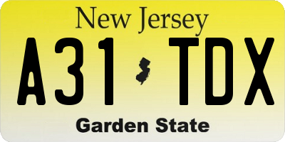 NJ license plate A31TDX