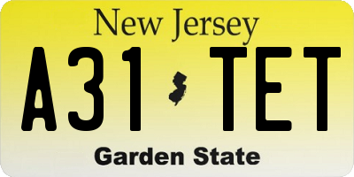NJ license plate A31TET
