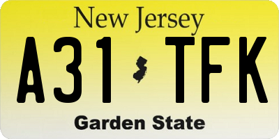 NJ license plate A31TFK