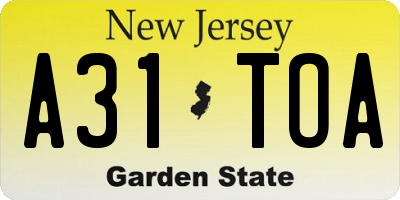 NJ license plate A31TOA