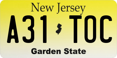NJ license plate A31TOC