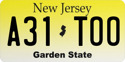 NJ license plate A31TOO