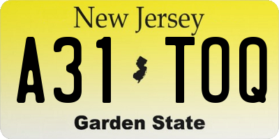 NJ license plate A31TOQ