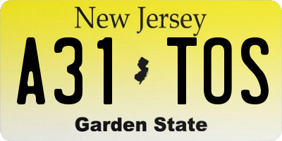 NJ license plate A31TOS