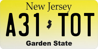 NJ license plate A31TOT