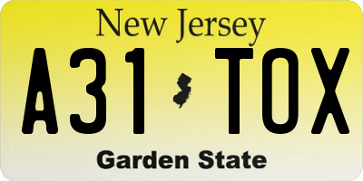 NJ license plate A31TOX