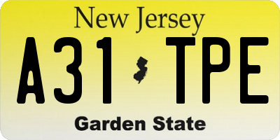 NJ license plate A31TPE