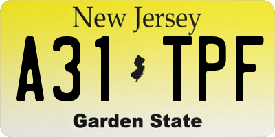 NJ license plate A31TPF