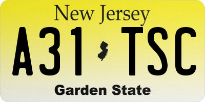 NJ license plate A31TSC