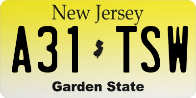 NJ license plate A31TSW