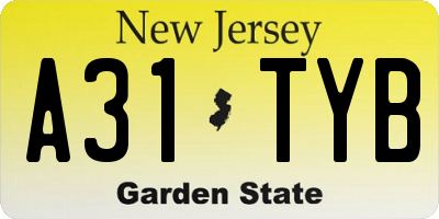 NJ license plate A31TYB