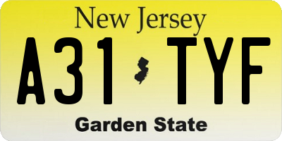 NJ license plate A31TYF