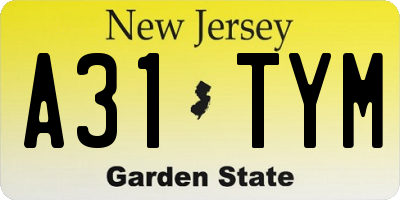 NJ license plate A31TYM