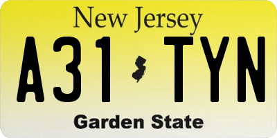 NJ license plate A31TYN