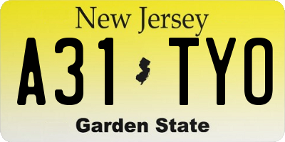 NJ license plate A31TYO