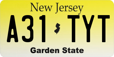NJ license plate A31TYT