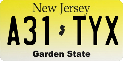 NJ license plate A31TYX