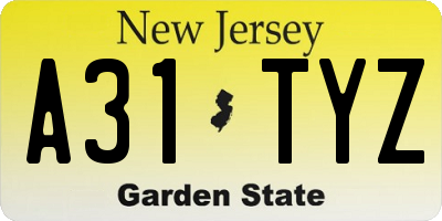 NJ license plate A31TYZ