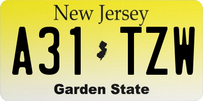 NJ license plate A31TZW