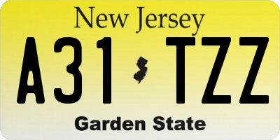 NJ license plate A31TZZ