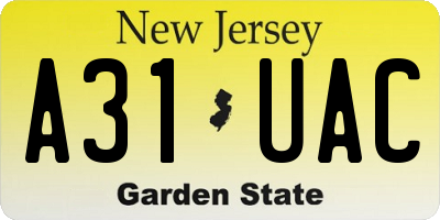 NJ license plate A31UAC