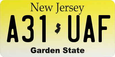 NJ license plate A31UAF