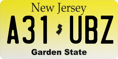 NJ license plate A31UBZ
