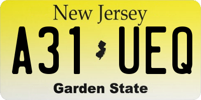 NJ license plate A31UEQ