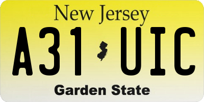 NJ license plate A31UIC