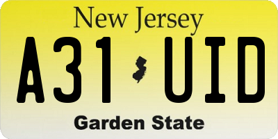 NJ license plate A31UID