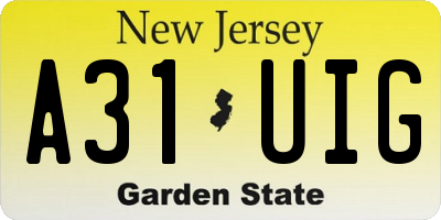 NJ license plate A31UIG