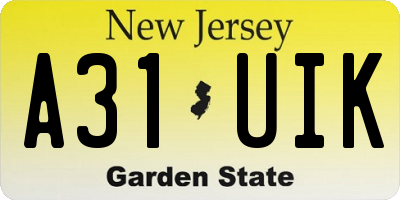 NJ license plate A31UIK