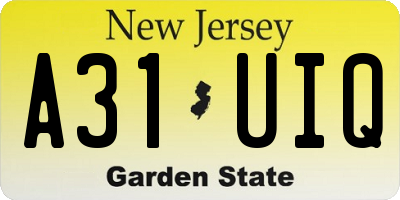 NJ license plate A31UIQ