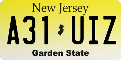 NJ license plate A31UIZ
