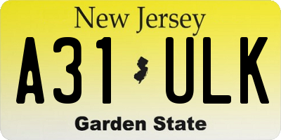 NJ license plate A31ULK
