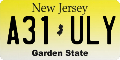 NJ license plate A31ULY