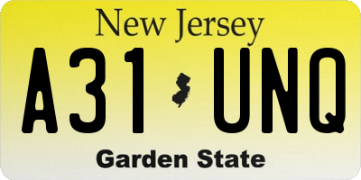 NJ license plate A31UNQ