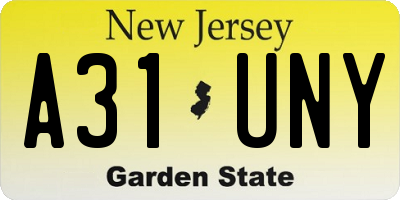 NJ license plate A31UNY