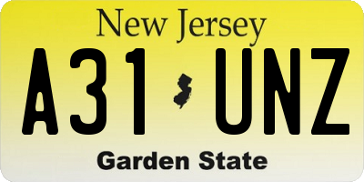 NJ license plate A31UNZ