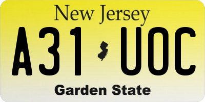 NJ license plate A31UOC
