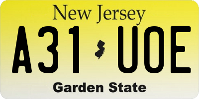 NJ license plate A31UOE
