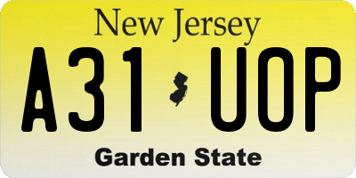 NJ license plate A31UOP